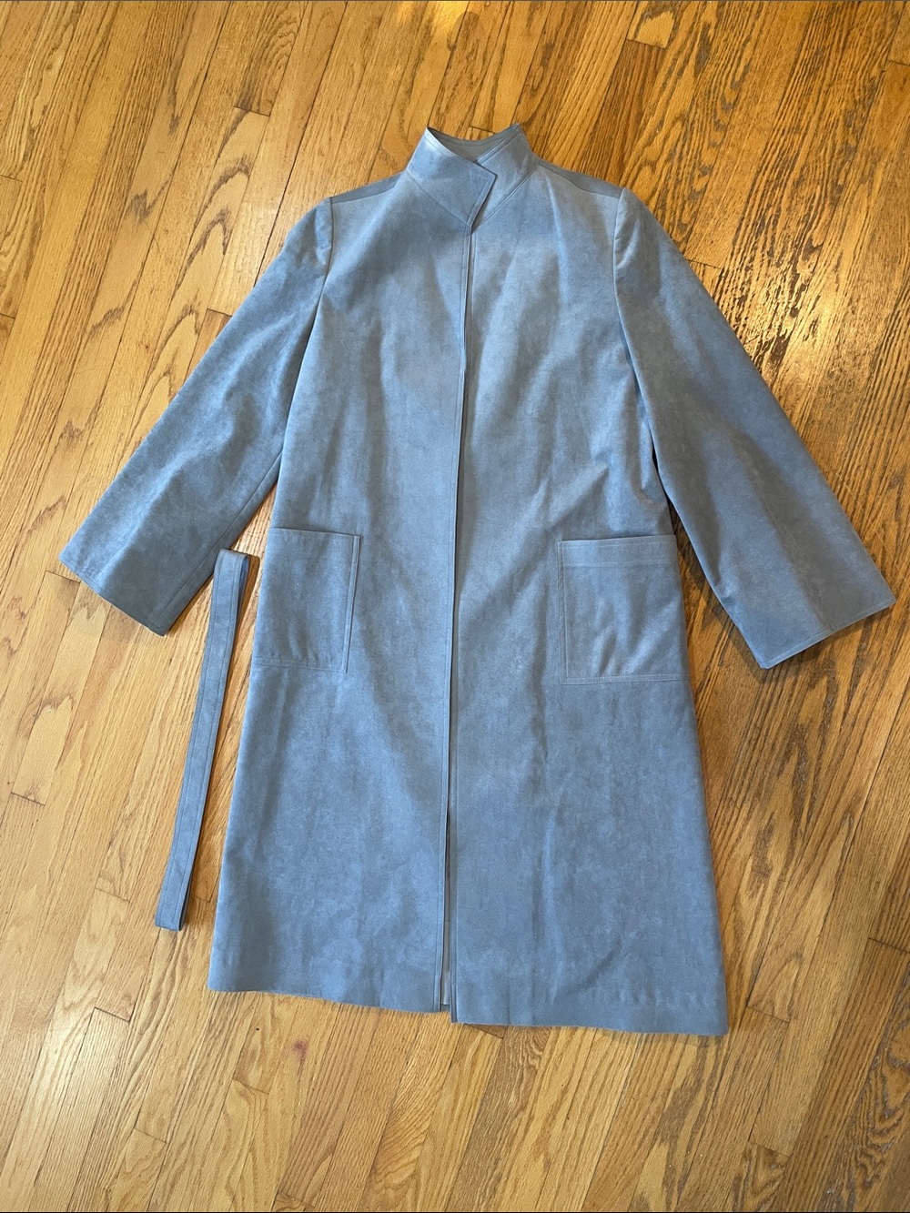 Vintage 70s/80s Slate Blue/ Grey Suede Wrap Trench/ Belted Duster/ Overcast Sm
